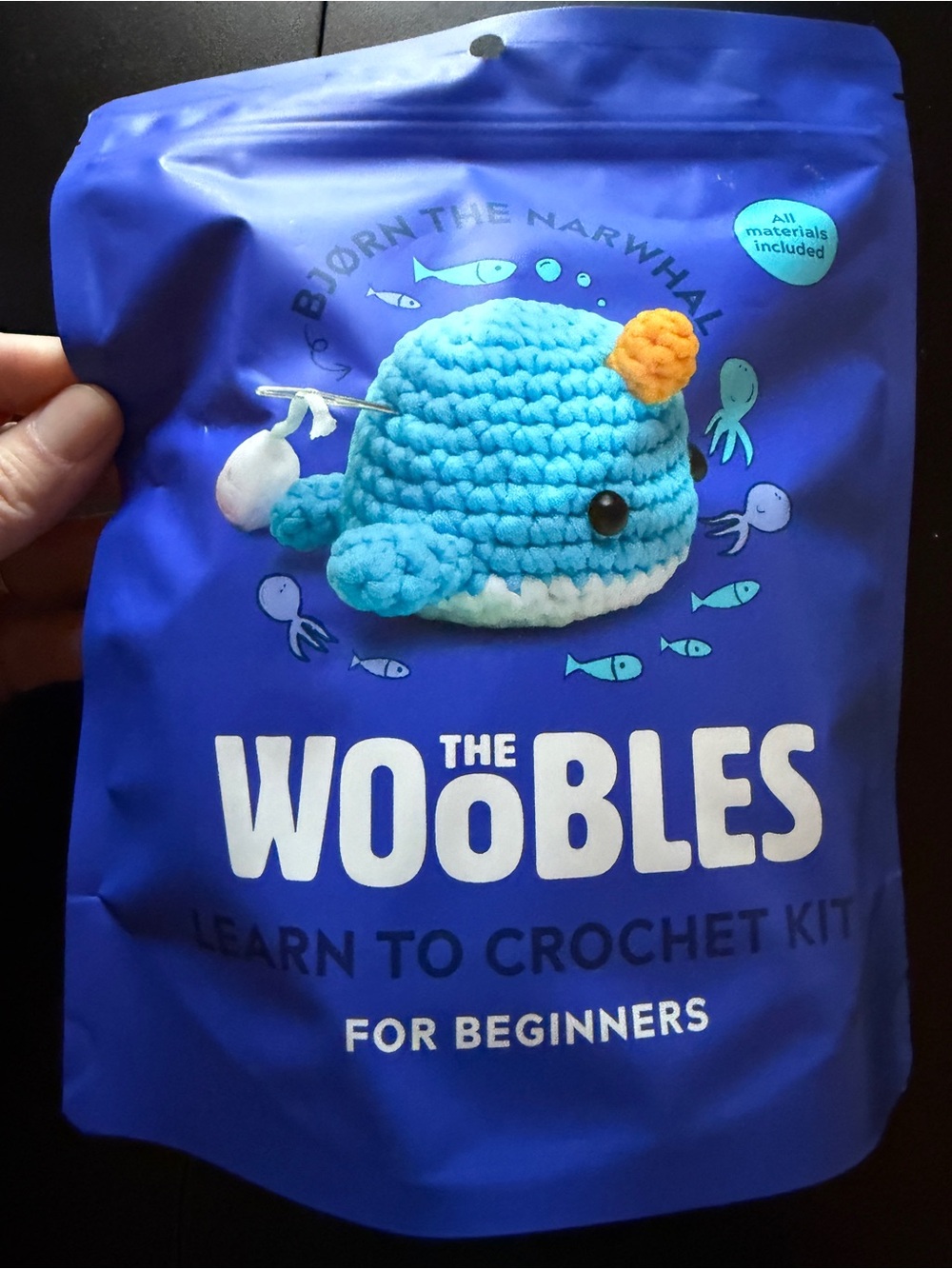 New Woobles Bjorn the Narwhal Learn to Crochet Kit Beginners Complete Set